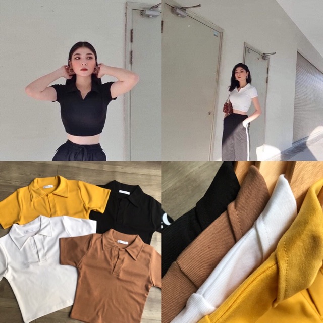 Áo croptop cổ bẻ chất TC chuẩn shop
