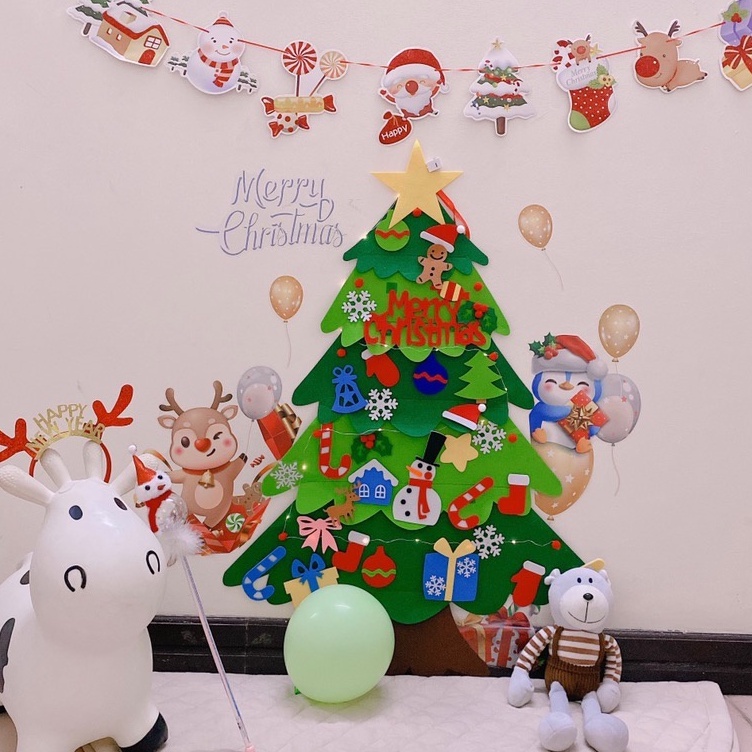 Cây thông Noel 5 lớp 32 chi tiết vải dạ LOẠI 1 trang trí giáng sinh TẶNG đèn nháy KT 110x70cm