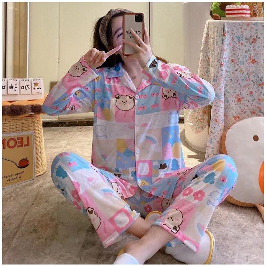 Bộ đồ ngủ Pijama dài tay mặc sau sinh rất tiện lợi