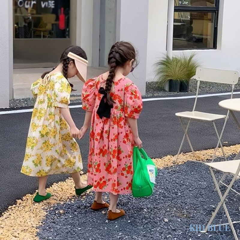 Đầm Công Chúa Chữ a Tay Phồng Cột Dây Lưng Thời Trang Mùa Hè Cho Bé Gái