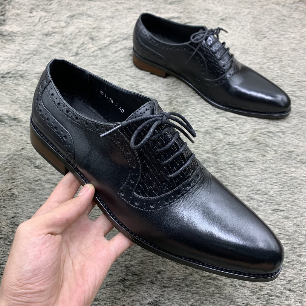 Giầy da nam công sở buộc dây đế phíp cao cấp, giầy oxford nam