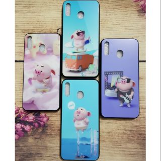 Ốp lưng Samsung M20 viền dẻo lưng kính cường lực hình chú heo dễ thương