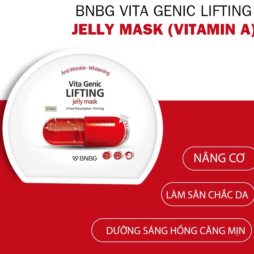 Combo 5 Mặt Nạ BNBG Dưỡng Ẩm, Nâng Cơ &amp; Săn Chắc Da Vitamin A Vita Genic LIFTING Jelly Mask 30mlx5
