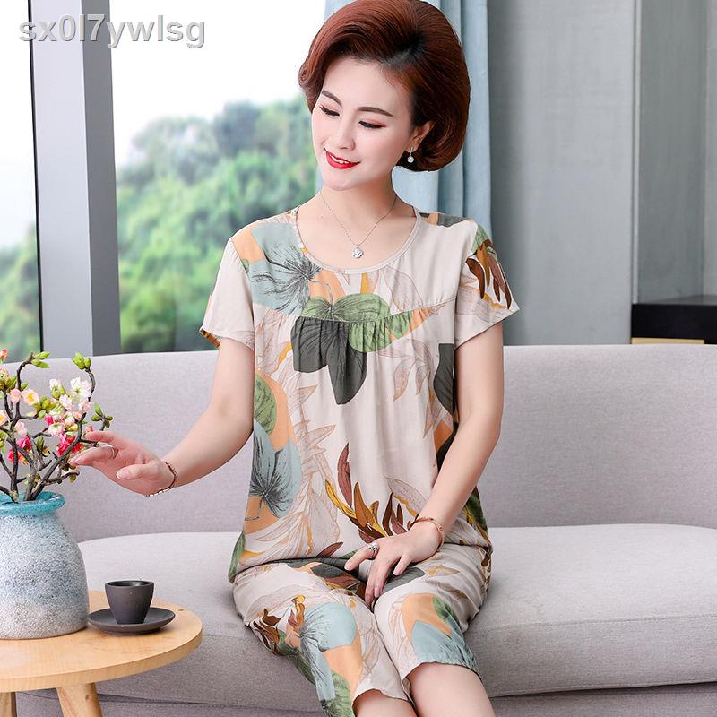 Đồ ngủ của phụ nữ mùa hè mẹ cotton lụa phù hợp với người trung niên và già ngắn tay phục vụ tại nhà Kích thướ