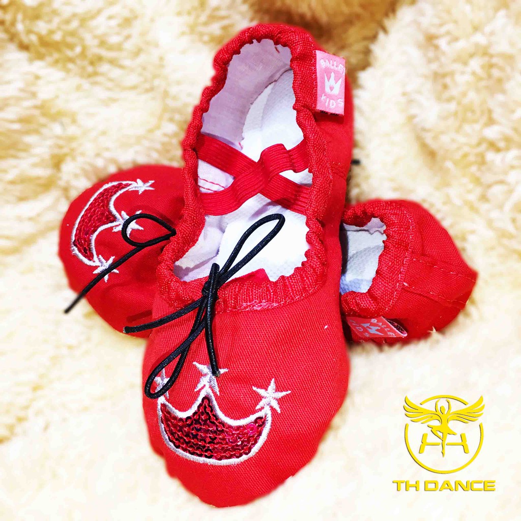Giày múa Ballet cho bé gái | Giày múa ballet màu đỏ thêu vương miện
