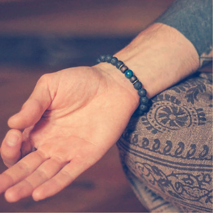 Vòng tay đá núi lửa Lava và hạt gỗ cỡ 8mm thời trang cho nam