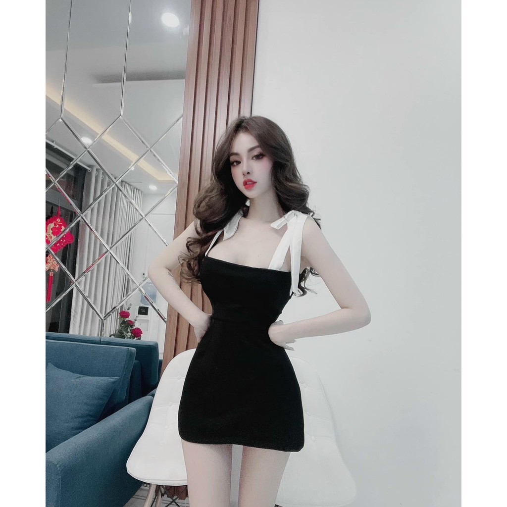 [HOT] Đầm body hai dây cột nơ tôn dáng TV233210
