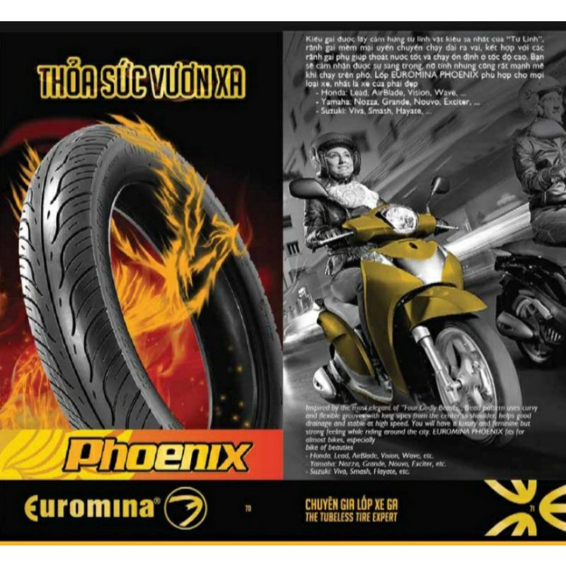 Lốp/vỏ 100/90-14  8 bố sau Sh mode, PCX. ko dùng săm Euromina.