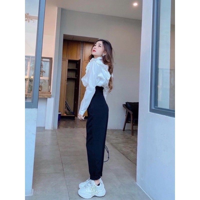 Quần baggy nữ kèm đai vải chất Tuyết mưa vitex dày dặn co giãn nhẹ mã 060
