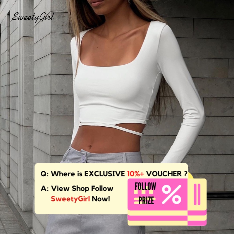 Áo Thun Tay Dài Cổ Vuông Cắt Sâu Màu Trơn Thời Trang 2022 Quyến Rũ Cho Nữ