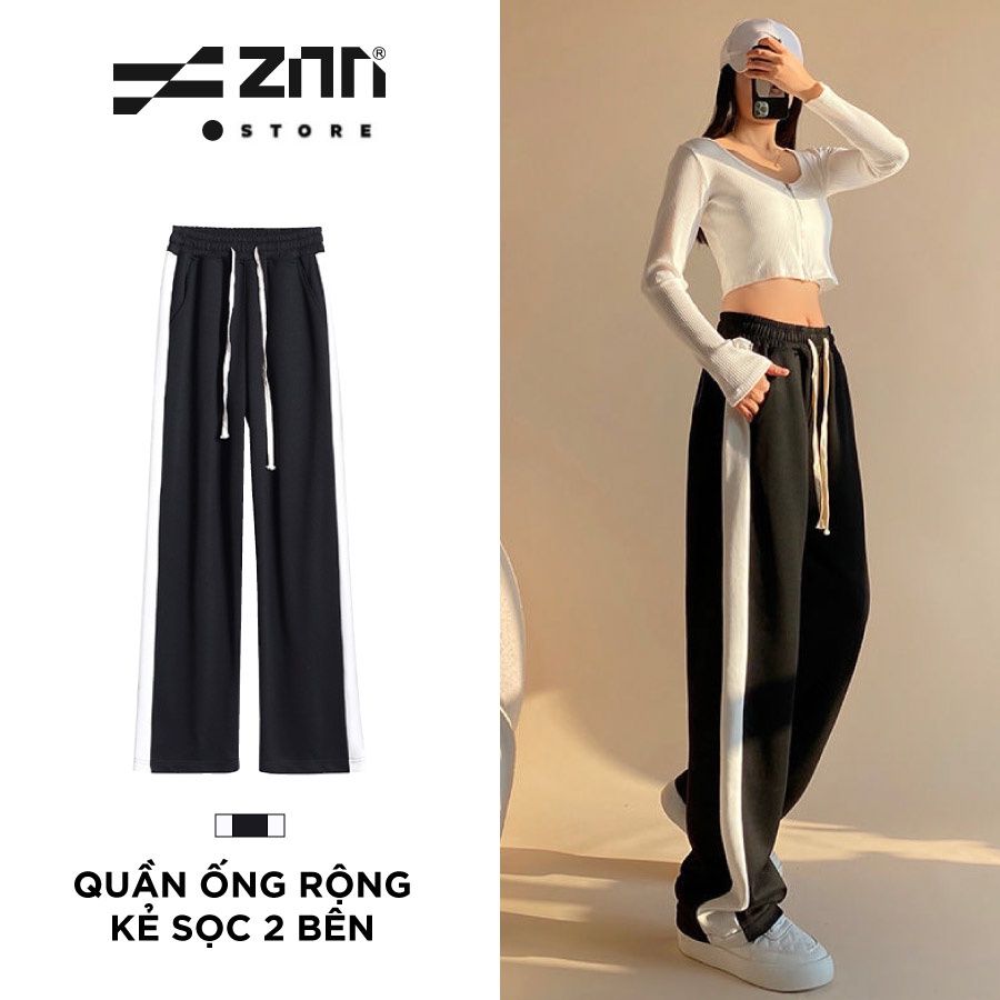 Quần Ống Rộng Cạp Cao Kẻ Sọc Hai Bên Zinti Store QD35