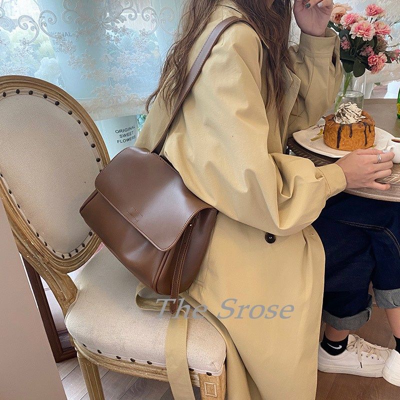Túi Đeo Chéo Da Pu Màu Nâu Phong Cách Hàn Quốc Thời Trang Cho Nữ