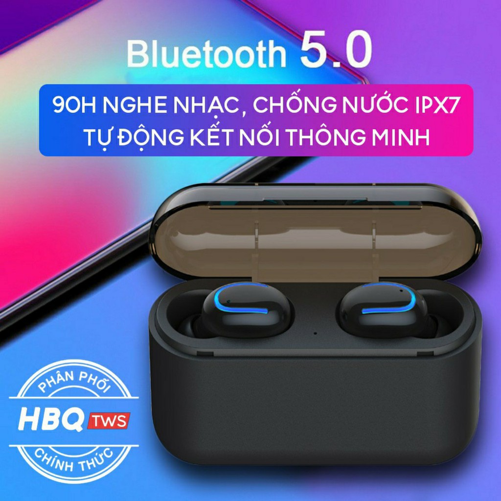 CAO CẤP) Tai Nghe Bluetooth Không Dây HBQ-TWS - Chống Nước IPX7 - Nghe 90h - Tích Hợp Micro - Tự Động Kết Nối - Nhỏ gọn