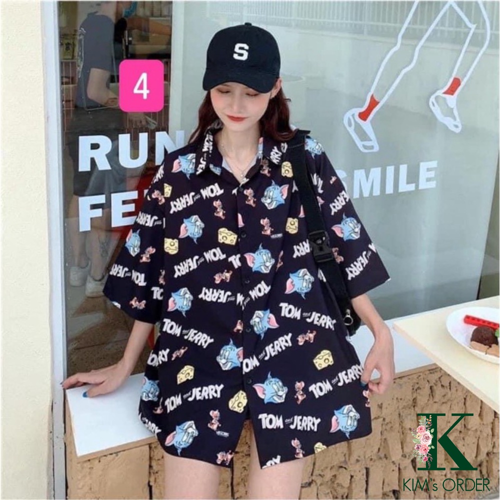 Áo sơ mi hoạ tiết hot trend cá tính cổ sơ mi phom rộng ngắn tay chất liệu mát mẻ loại đẹp phong cách Ulzzang Hàn Quốc