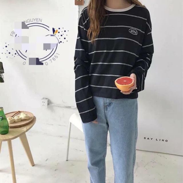 Sản phẩm gia đình làm: Áo dài tay kẻ nữ