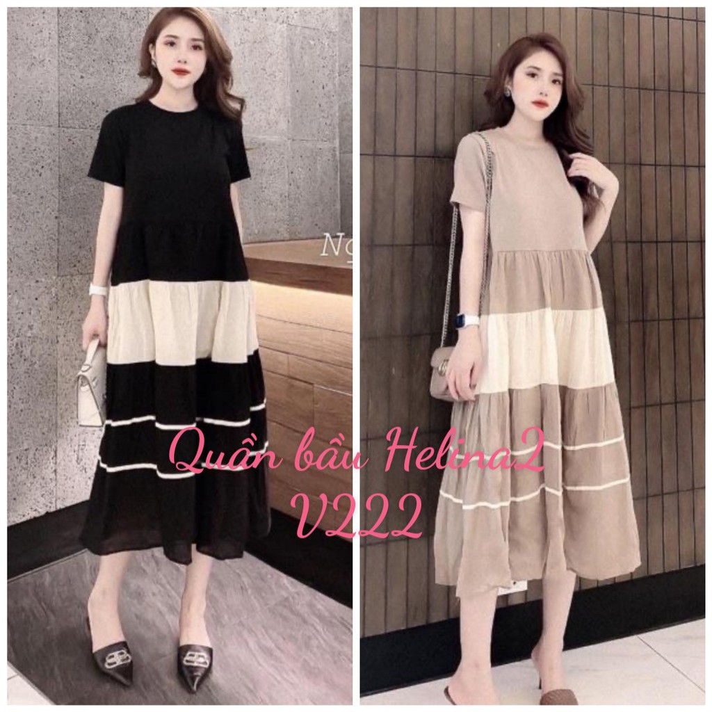 Váy bầu DÁNG SUÔNG ĐUÔI CÁ chất cotton thoải mái, thoáng mát V222