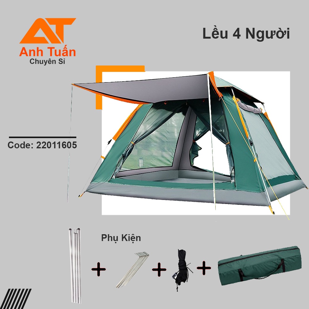Lều cắm trại tự bung có mái che du lịch dã ngoại thoáng mát chống nước cách nhiệt anh tuấn chuyên sỉ