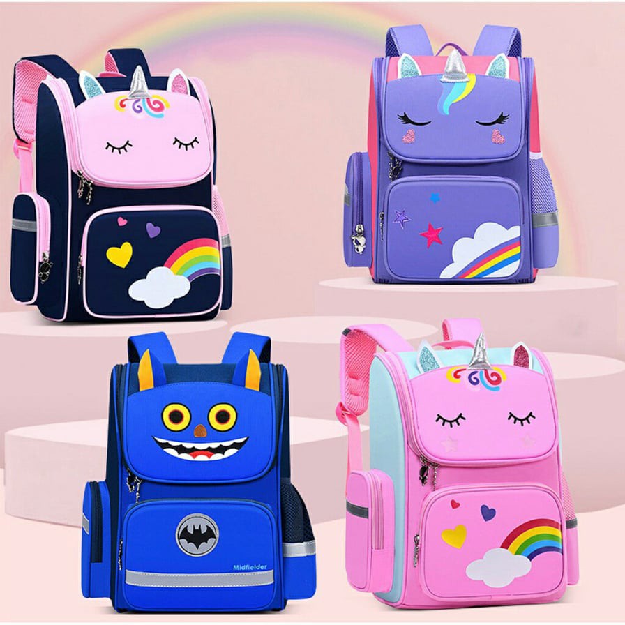 Cặp balo học sinh đi học chống gù, chống thấm nước cao cấp hoạ tiết Unicorn, có hệ thống phản quang BALO-30