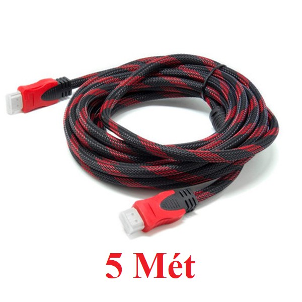 Dây cáp HDMI tròn bọc vải dù siêu bền dài 1.5m / 3m / 5m / 10m màu đỏ đen