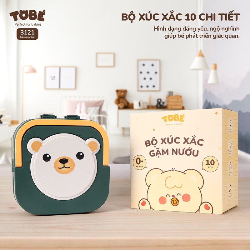 Bộ Xúc Xắc Gặm Nướu ToBé 10 Chi Tiết Hộp Gấu Phát Nhạc Có Đèn An Toàn Cho Bé XX24
