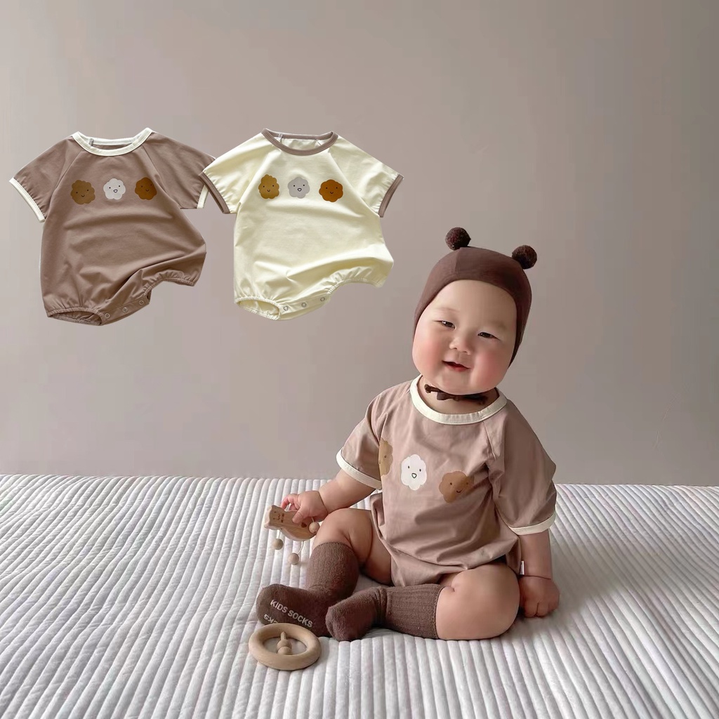 Áo liền quần Cotton NgắN Tay, HọA TiếT ĐáM Mây Dễ Thương Cho Bé (0-3 TuổI)