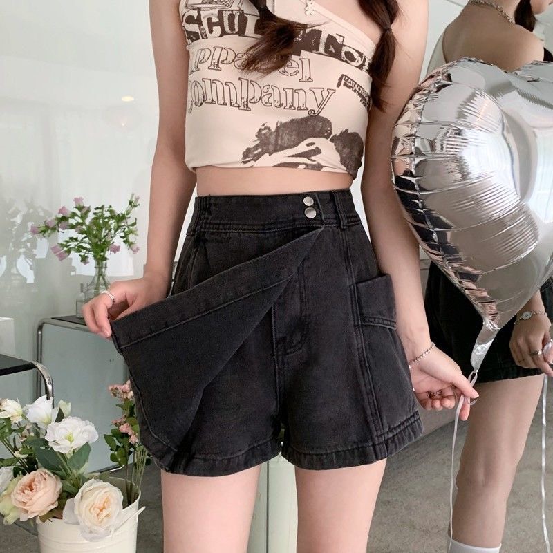 Chân Váy Jean Chữ A Giả Quần Ống Rộng Lưng Cao Dáng Ôm Phong Cách Hàn Quốc Phù Hợp Đi Chơi Đi Dạo Phố Cv2972