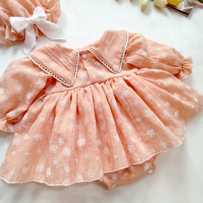 BODY VÁY HỒNG CAM CHO BÉ GÁI - KÈM MŨ