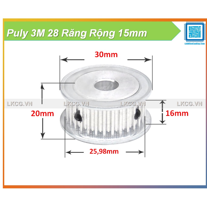 Puly 3M 28 Răng Rộng 16mm Trục tùy chọn