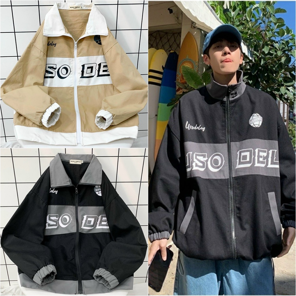 Áo khoác nam chất kaki mềm họa tiết in chữ USO.DEL form rộng rãi đến 75kg