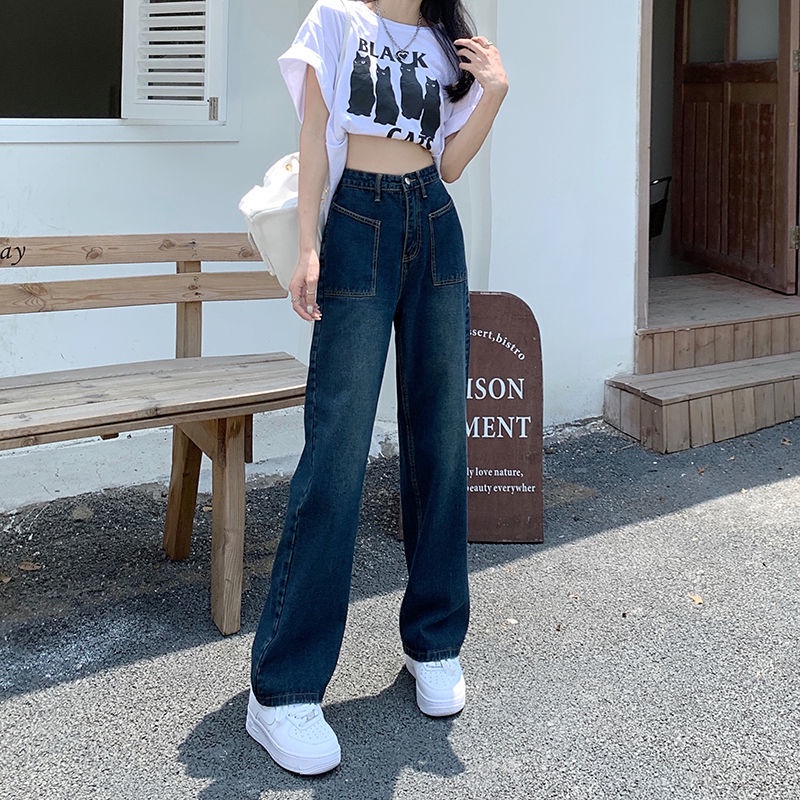 Quần Jeans Ống Rộng Lưng Cao Thời Trang Mùa Hè 2022 Cho Nữ