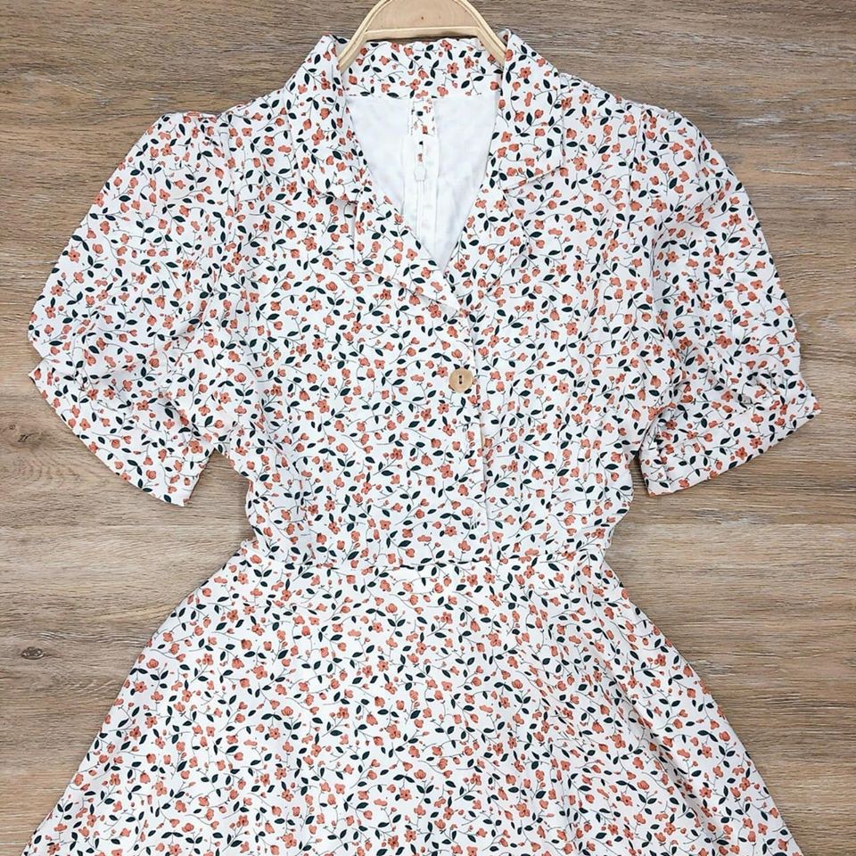 ĐẦM CỔ VEST HỌA TIẾT HOA NHÍ
