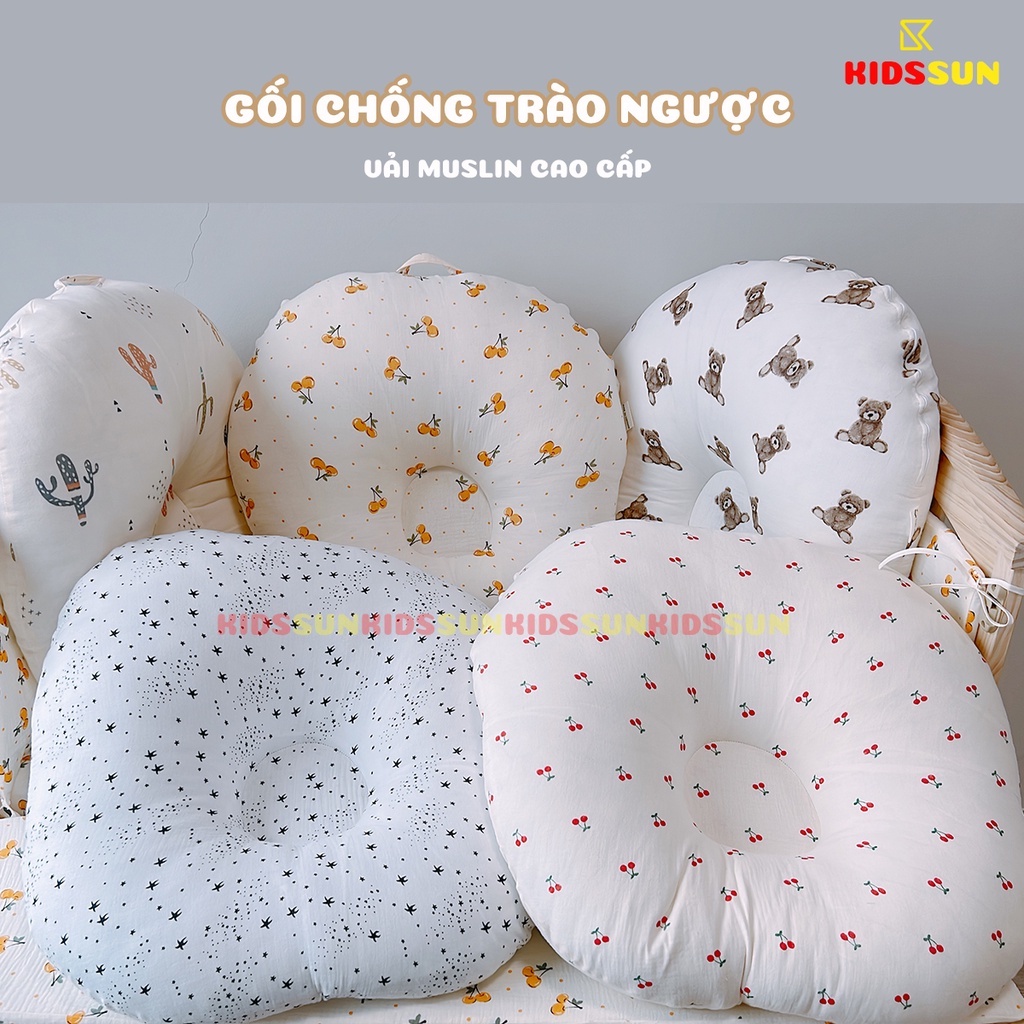 Gối Chống Trào Ngược Cao Cấp Cho Bé KIDSSUN Vải MusLin Oragnic Mềm Mịn Và Bông Có Độ Đàn Hồi Tốt Phục Hồi Cao