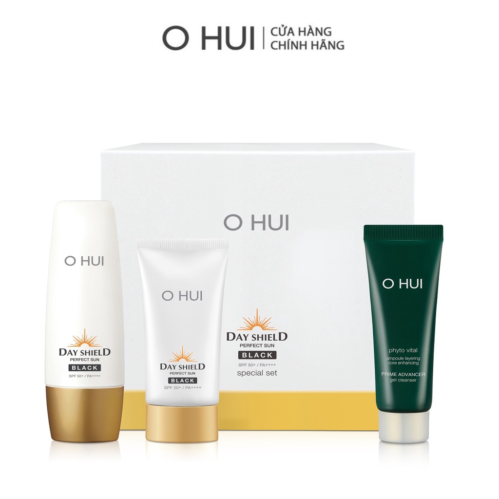 [Mã VISAPREMIUM giảm 150K] Bộ Kem chống nắng kiểm soát nhờn OHUI Day Shield Perfect Sun Black Special Set