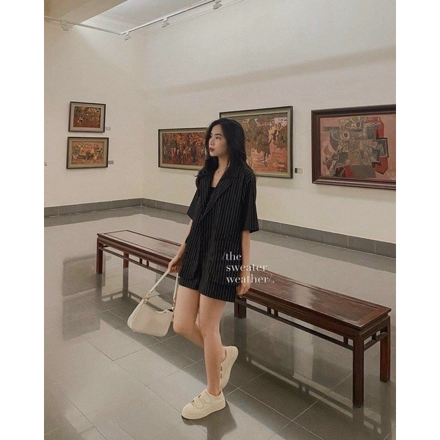 Set Vest/Blazer kẻ sọc Hàn Quốc 2 màu đen - trắng [Kèm ảnh thật] | BigBuy360 - bigbuy360.vn