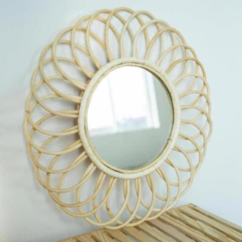 Xưởng mây tre- Gương Treo Tường Mây Tre Đan, Gương Decor Trang Trí Phòng, Nhà Cửa, Nội Thất Phong Cá
