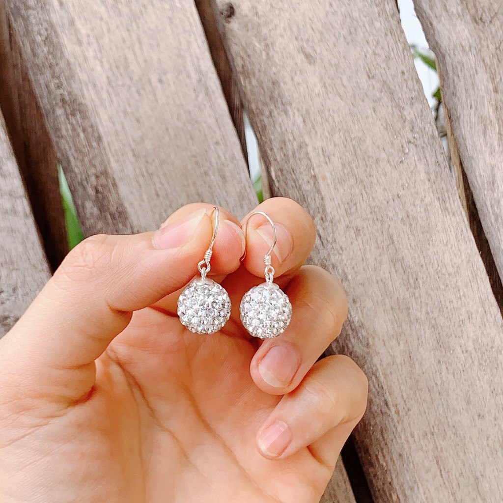 Bông Tai Bạc 925 ❤️FREESHIP❤️️ Bông Tai Nữ Dạng Móc Quả Cầu Đính Đá