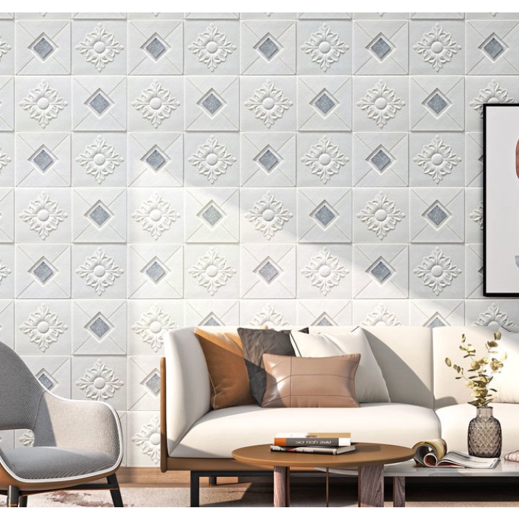 Miếng dán tường trần nhà bằng xốp 3D chống thấm nước trang trí phòng khách/phòng ngủ DIY