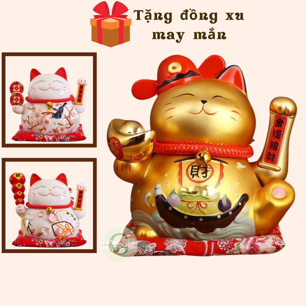 Mèo thần tài vẫy tay Mèo tài lộc may mắn giá rẻ bằng gốm sứ 25cm