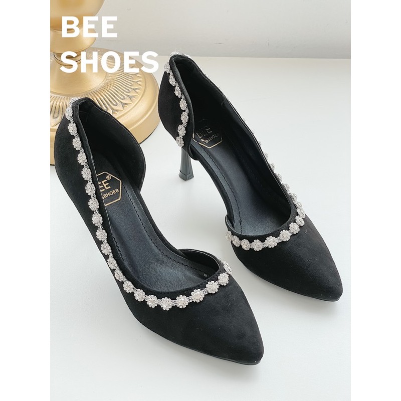 BEESHOES - GIÀY CAO GÓT NỮ MŨI NHỌN - GIÀY CAO GÓT NỮ MŨI NHỌN GÓT NHỌN CAO 7 PHÂN SẴN MÀU ĐEN - BE - TRẮNG 201164