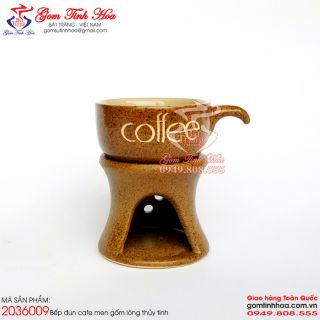 Bếp đun cafe đốt nến men gốm lòng thủy tinh