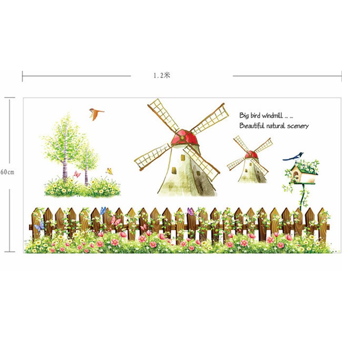 Decal dán tường hàng rào cối xay gió