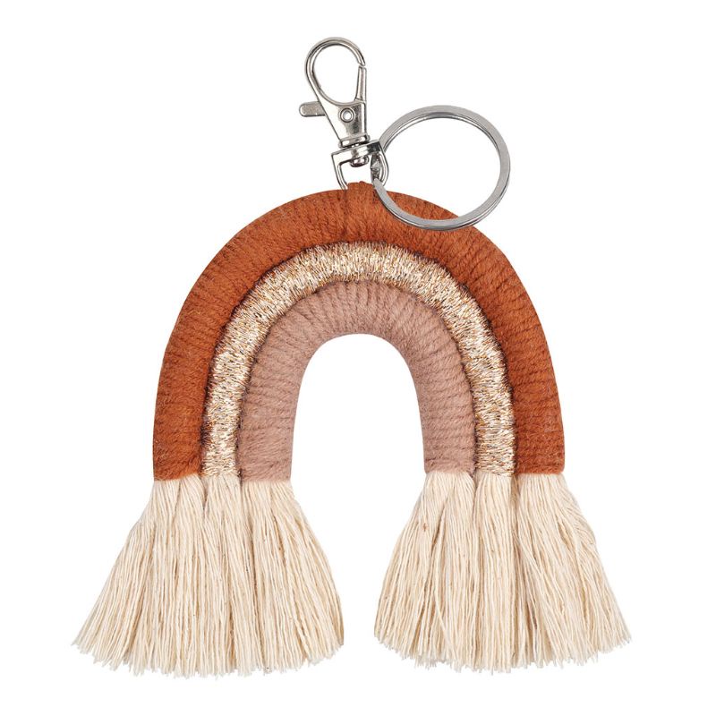 Móc Khóa Macrame Đan Sợi Màu Cầu Vồng Sáng Tạo