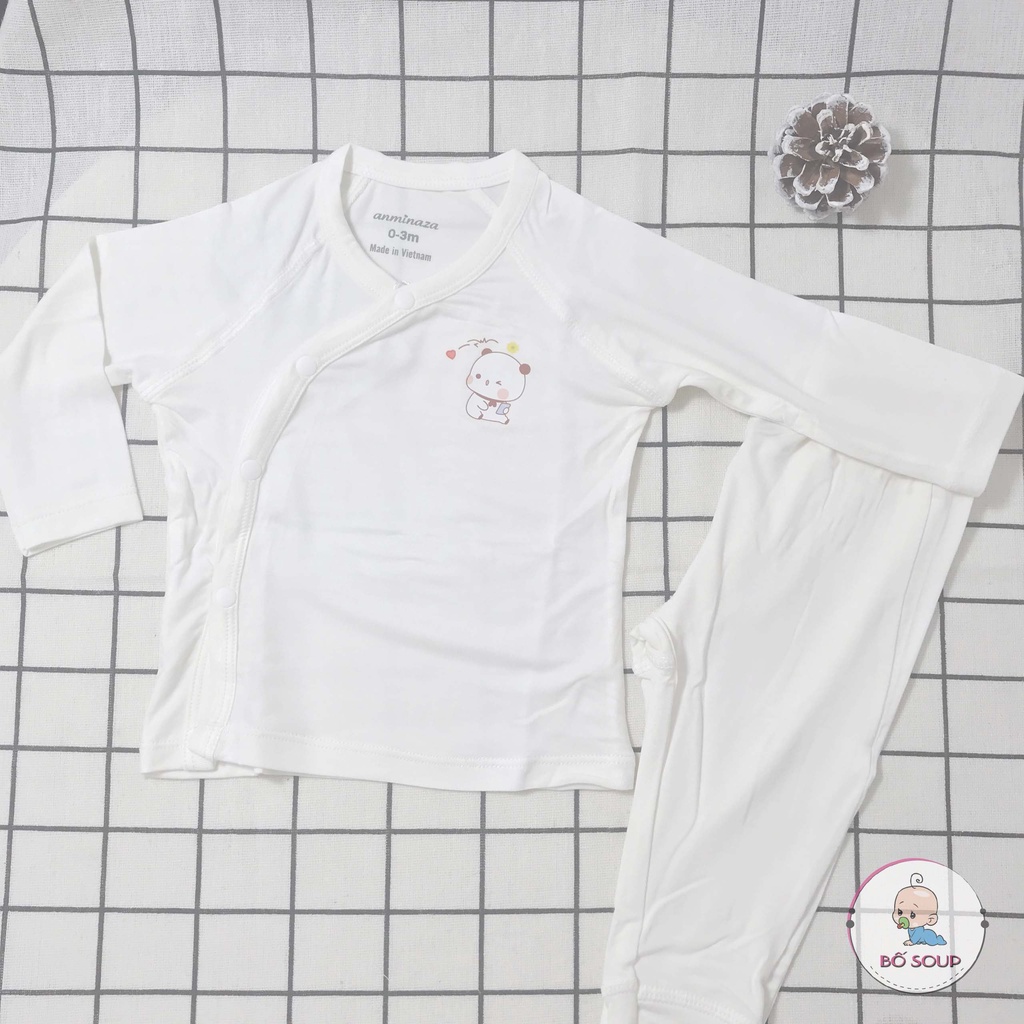 Đồ bộ dài tay cho bé trai bé gái sơ sinh cài lệch, chất cotton tăm tre hãng Anminaza Việt Nam
