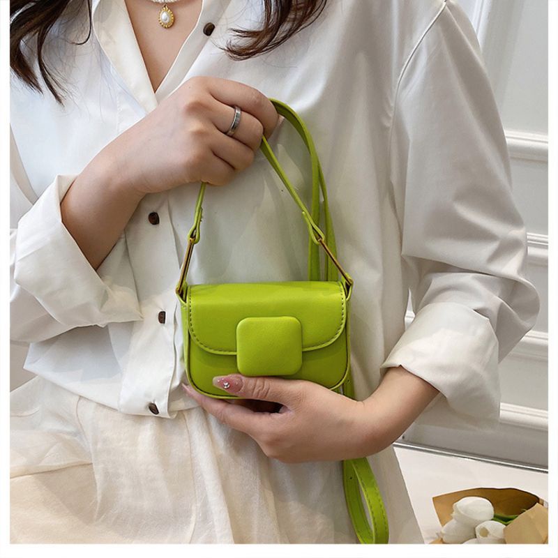 Túi Xách Da Mini Nữ Khóa Vuông, Túi Da Đeo Chéo Bé Gái Cao Cấp Thời Trang Trẻ Trung