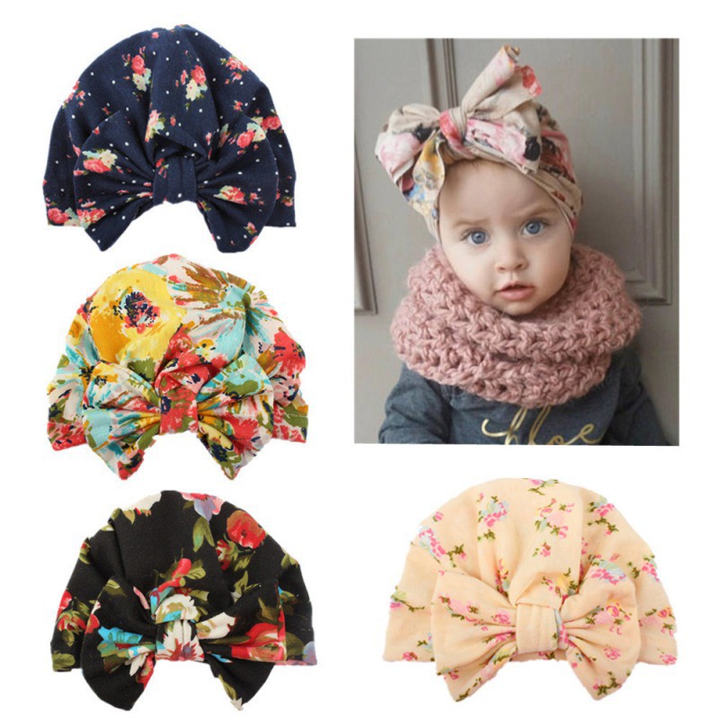Mũ beanie in hoa thắt nơ xinh xắn cho bé gái
