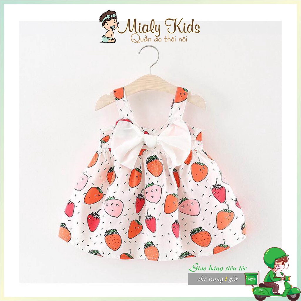 Đầm công chúa 2 dây dâu đỏ Mialy Kids cho bé gái (6-15Kg) - Vải mềm mịn, thoải mái cho bé
