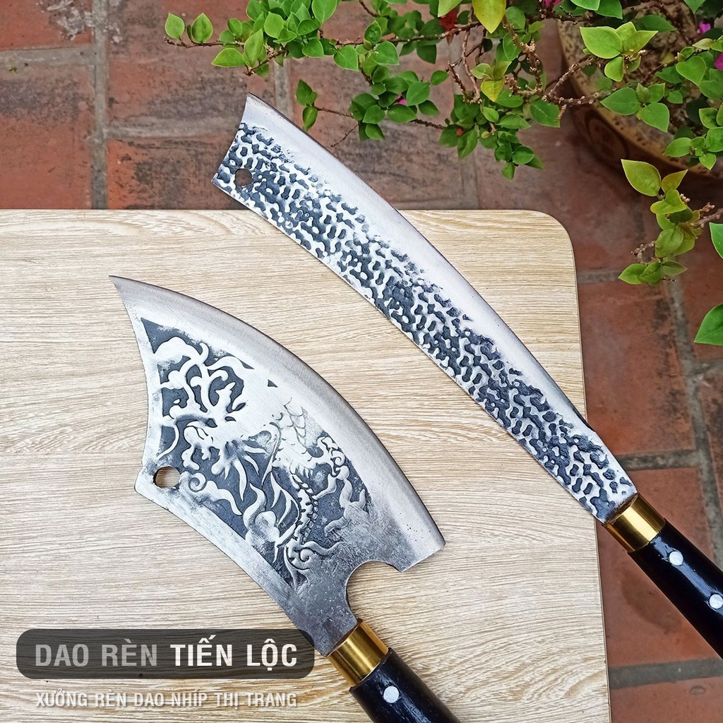 Combo 2 Dao Chặt Thép Nhíp Ô Tô Cao Cấp - Dập Vân 2 Mặt