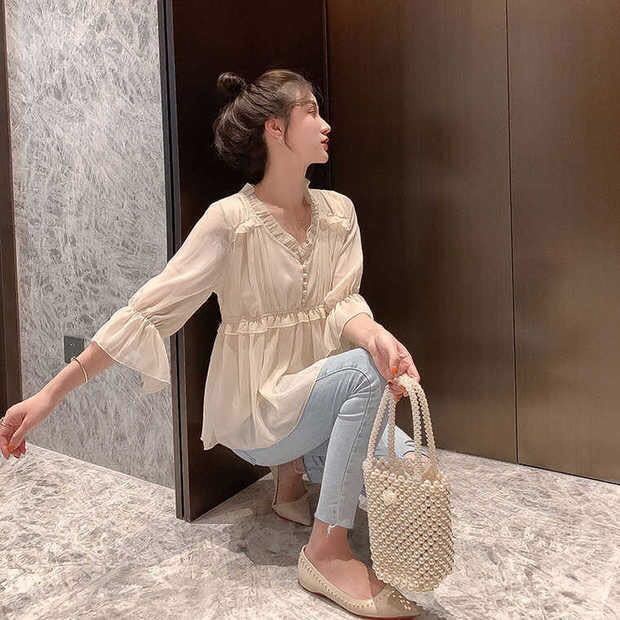 Áo Sơ Mi Chiffon Cổ Chữ V Phong Cách Hàn Quốc Ngọt Ngào Thời Trang Mùa Hè Hàng Mới Dành Cho Nữ | BigBuy360 - bigbuy360.vn