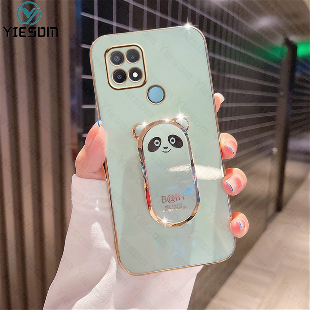 Ốp Điện Thoại Silicon Dẻo Mạ Màu Kèm Giá Đỡ Hình Vuông Cho OPPO A15 A15S A16 A16K A16E A54 A55 4G A53 A33 A31 A9 A5 2020
