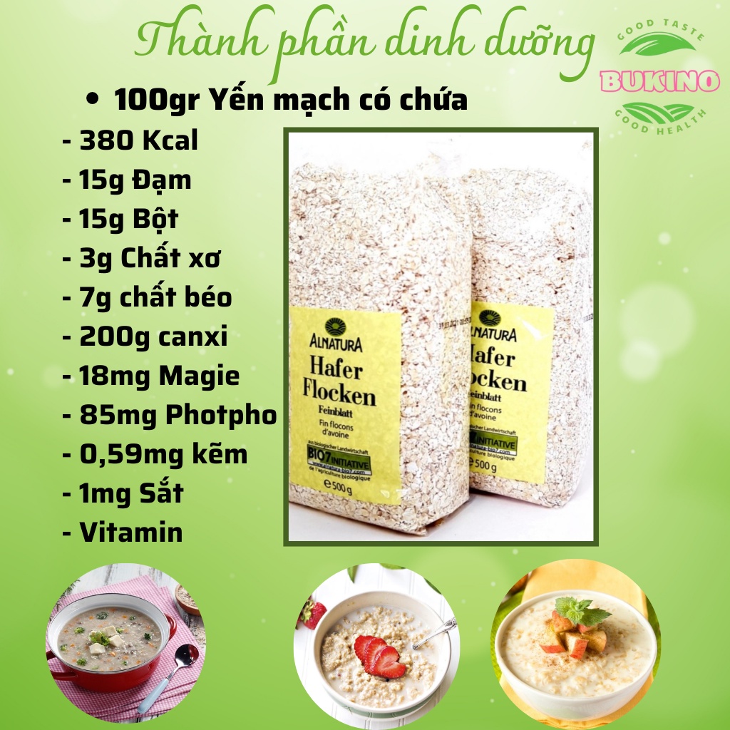 Yến mạch cán dẹt cán vỡ ăn liền Hafler gói 500g, ăn dặm cho bé sơ sinh, ngũ cốc giảm cân eatclean BUKINO